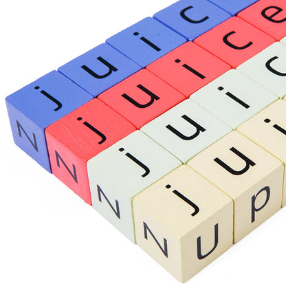 Spell The Word Game, Wooden Reading Building Blocks with 54 Cards, Montessori Alphabet Learning Toy